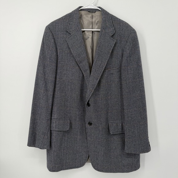 Baumans Houndstooth Cashmere Blazer Gray Blue Jacket Men's Size 46 Vintage‎